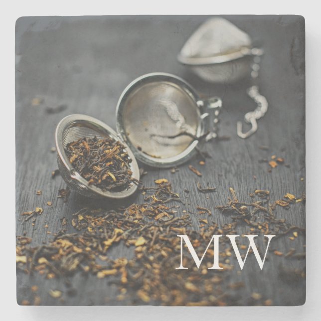 Monogram  Beautiful Tea lover design Stone Coaster (Front)