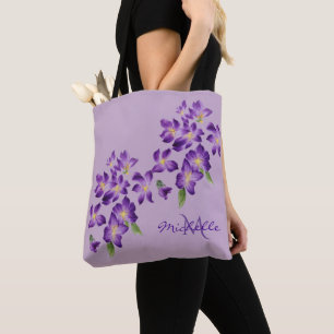Monogram Beautiful Violet Flowers Tote Bag
