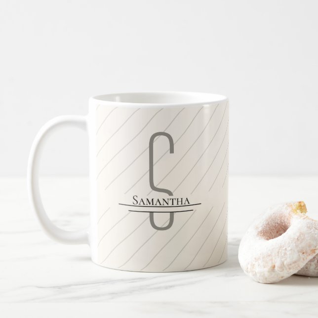 Monogram Beige Grey Name Coffee Mug (With Donut)