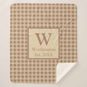 Monogram Beige Rust Buffalo Plaid Rustic Country Sherpa Blanket