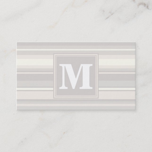 Monogram beige stripes business card (Front)