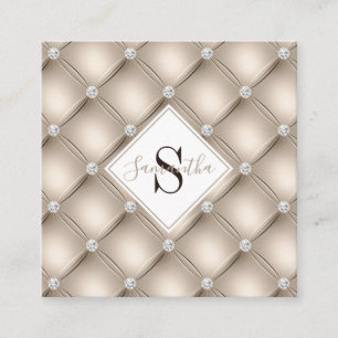 Monogram Beige Tufted Pattern Hair & Makeup Square Business Card