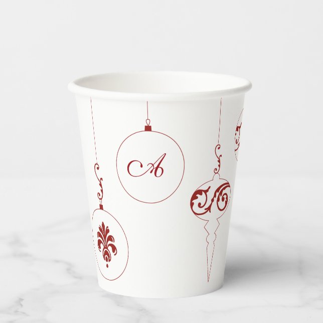 Monogram Berry Red Bauble Ornaments Paper Cups (Front)