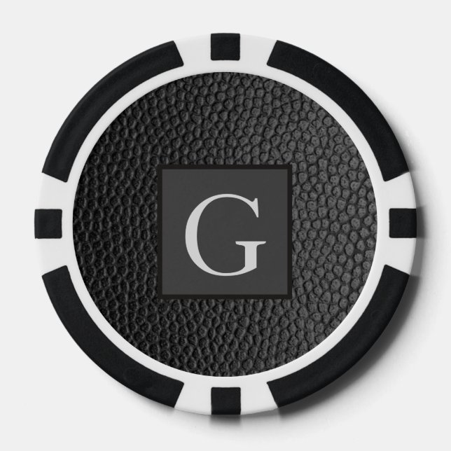 Monogram Best Man Groomsman Black Leather Print Poker Chips (Front)
