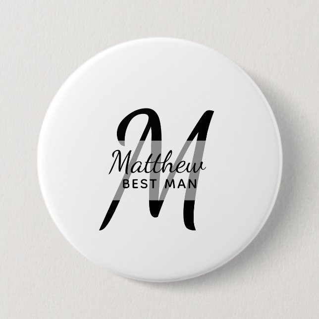 Monogram BEST MAN Groomsmen Groomsman Add Name 7.5 Cm Round Badge (Front)
