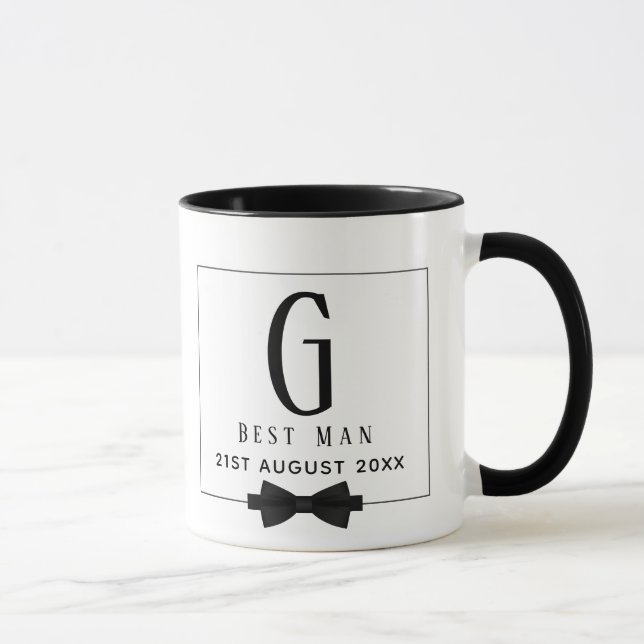 Monogram BEST MAN Groomsmen Groomsman Black Tie Mug (Right)