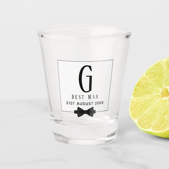 Monogram BEST MAN Groomsmen Groomsman Black Tie Shot Glass (Front)