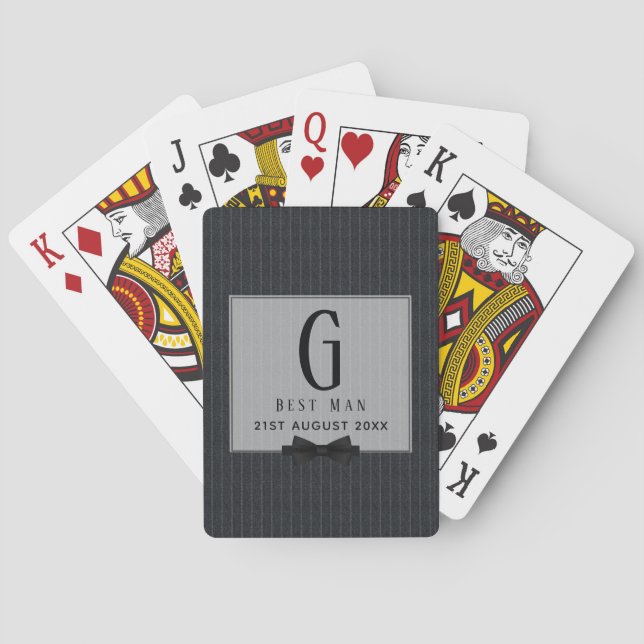 Monogram BEST MAN Groomsmen Groomsman PinStripes Playing Cards (Back)