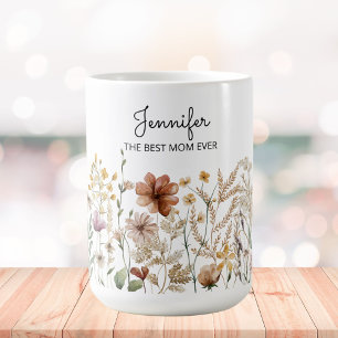 Monogram Best Mum Watercolor Wildflower Floral  Coffee Mug
