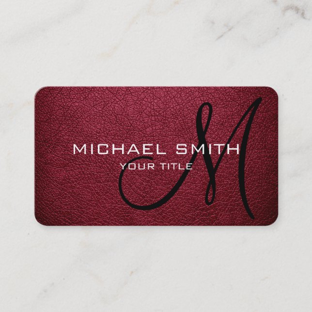 Monogram Big dip o ruby Leather Look Business Card (Front)