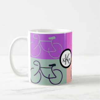 Monogram Bike Squares Purple, Peach and Green Coffee Mug