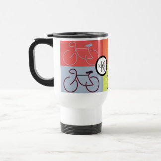 Monogram Bike Squares Red, Orange, Grey and Green Travel Mug