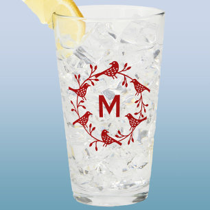 Monogram Bird and Flower Scandinavian Wreath Glass
