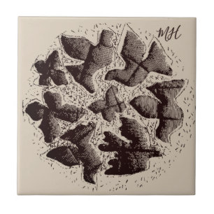 Monogram Bird Butterfly Scandinavian Retro Beige Tile