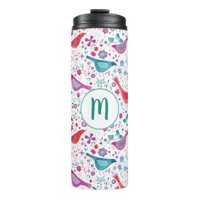 Monogram Bird Watercolor Thermal Tumbler (Front)