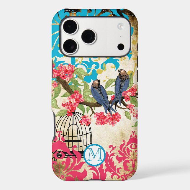 Monogram Birdcage Bird Damask  iPhone Case (Back)