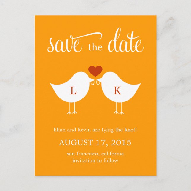 Monogram Birds Save The Date Card (Front)