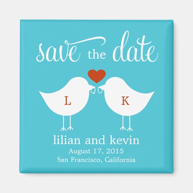 Monogram Birds Save The Date Magnet (Front)