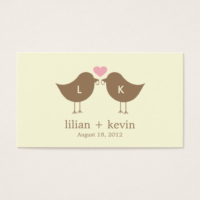 Monogram Birds Wedding Favour Tags - Latte (Front)