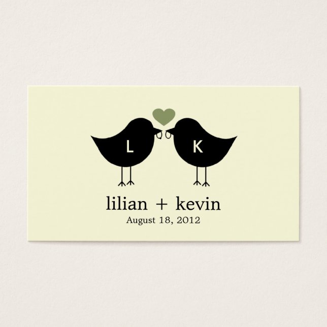 Monogram Birds Wedding Favour Tags - Sage (Front)