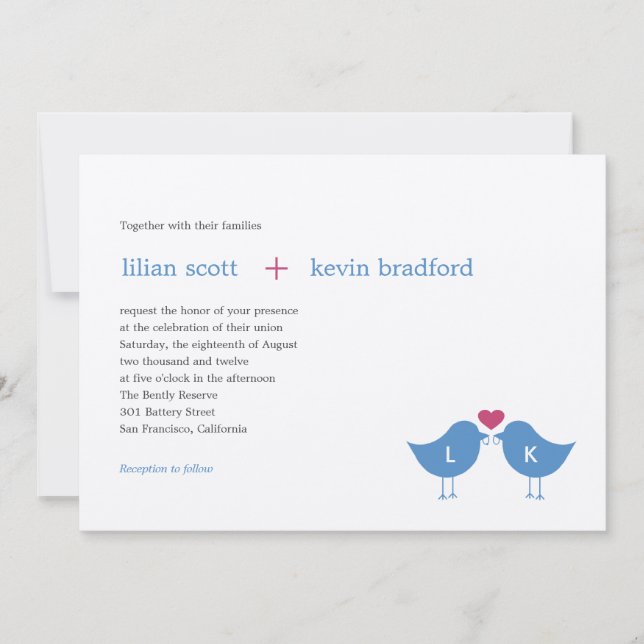 Monogram Birds Wedding Invitation (Front)