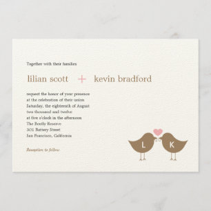 Monogram Birds Wedding Invitation - Latte