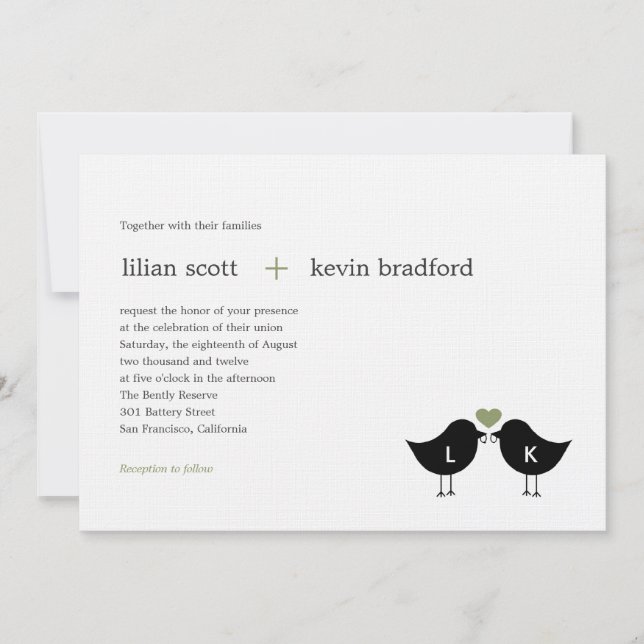 Monogram Birds Wedding Invitation - Sage (Front)