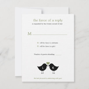 Monogram Birds Wedding RSVP/Response Card - Sage