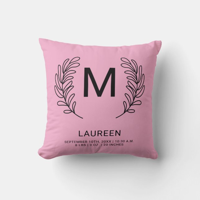 Monogram Birth Stats Newborn Baby  Cushion (Front)