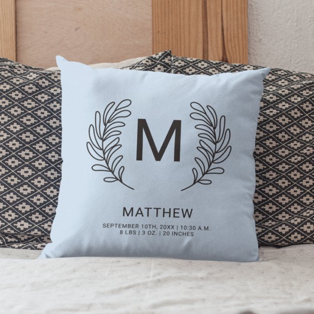 Monogram Birth Stats Newborn Baby  Cushion (Creator Uploaded)