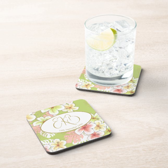 Monogram Birthday Elegant Tropical  Coaster (Right Side)