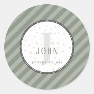 Monogram & Birthday Olive Green Classic Round Sticker