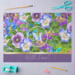 Monogram Birthday Pansy Violet Flowers Watercolor Tissue Paper<br><div class="desc">Monogram Happy Birthday Pansy Violet Flowers Watercolor Decoration. Happy Birthday! Beautiful Design with Pansy Violet Flowers, Floral Stylish Design, Viola Tricolor Pansy Watercolor Illustration pattern purple and green leaves floral pattern, Wishes text "With Love! Text template. Personalise them by adding your wishes text and Names. Crafts & Party Supplies >...</div>