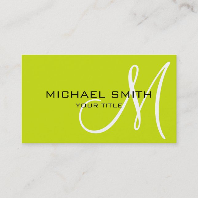 Monogram Bitter lemon colour background Business Card (Front)