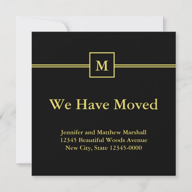 Monogram Black and Faux Gold Moving Announcement (Front)