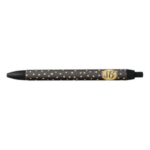 Monogram, Black and gold brush strokes polka dots Black Ink Pen
