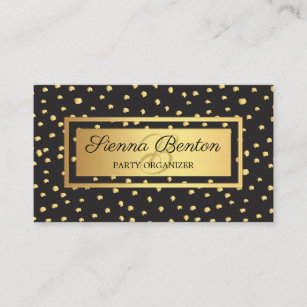 Monogram Black and gold brush strokes polka dots Business Card