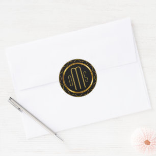Monogram Black and Gold Design  Classic Round Sticker