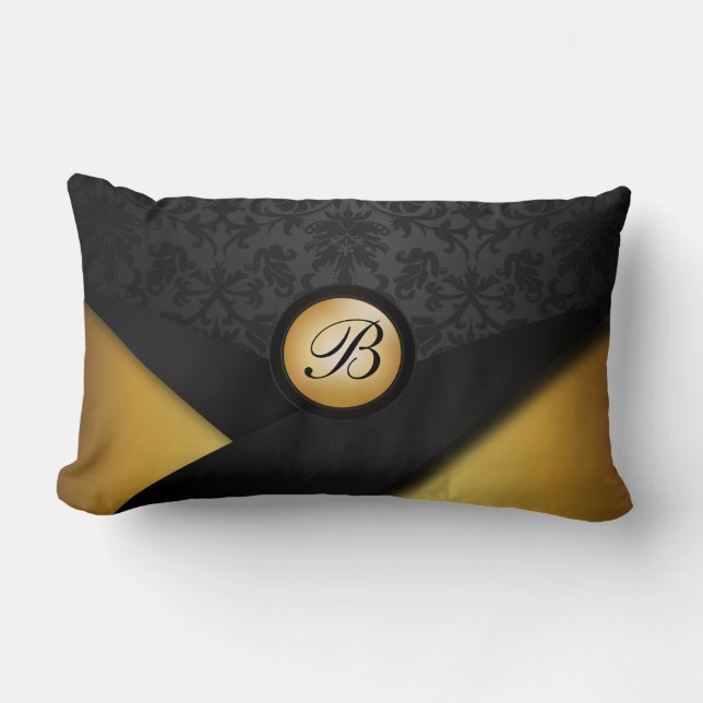 Monogram Black and Gold Elegance Lumbar Cushion (Front)