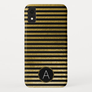 Monogram Black and Gold Foil Striped Pattern Case-Mate iPhone Case