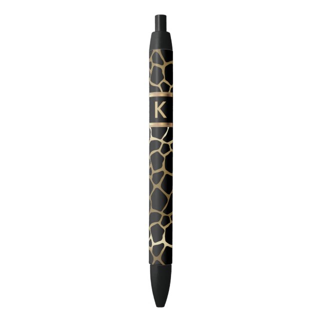 Monogram Black and Gold Giraffe Pattern Ink Pen (Front Vertical)