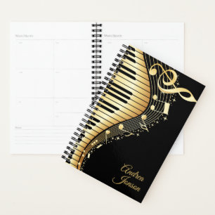 Monogram Black And Gold Music Notes Design Planner