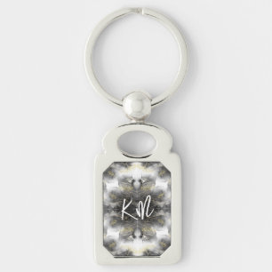Monogram Black and Gold Pattern on White Key Ring