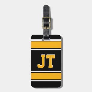 Monogram Black and Gold Sports Stripes Luggage Tag