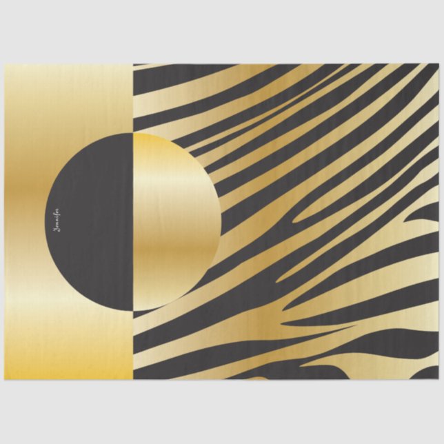 Monogram Black and Gold Striped Zebra Pattern Tissue Paper (Front)