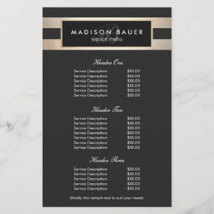 Monogram Black and Gold Stripes Price List Menu