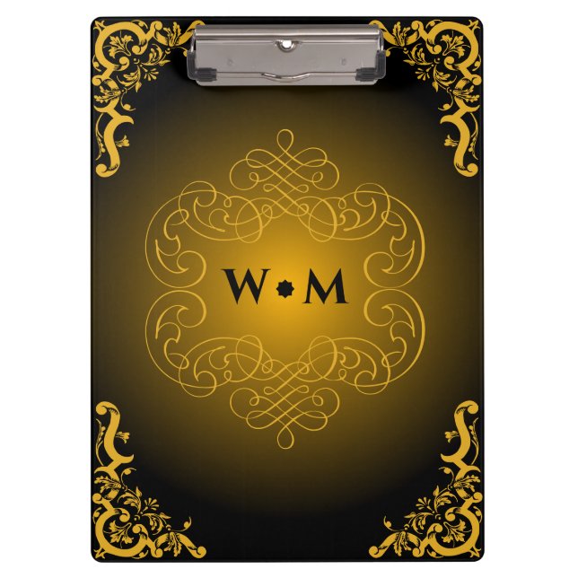Monogram Black and Gold with decorative elements   Clipboard (Front)