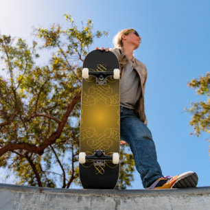 Monogram Black and Gold with decorative elements Skateboard