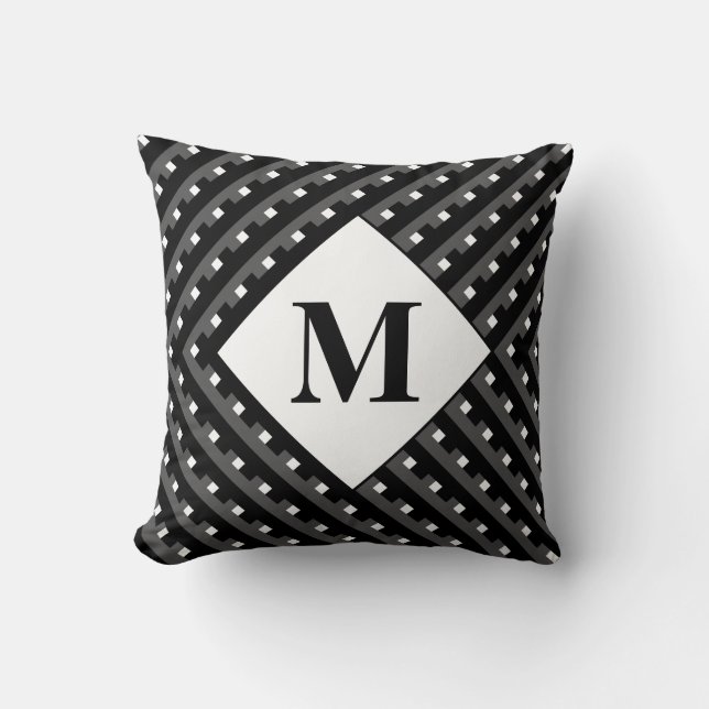 Monogram Black and Grey Angled lines Cushion (Front)