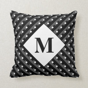 Monogram Black and Grey Angled lines Cushion